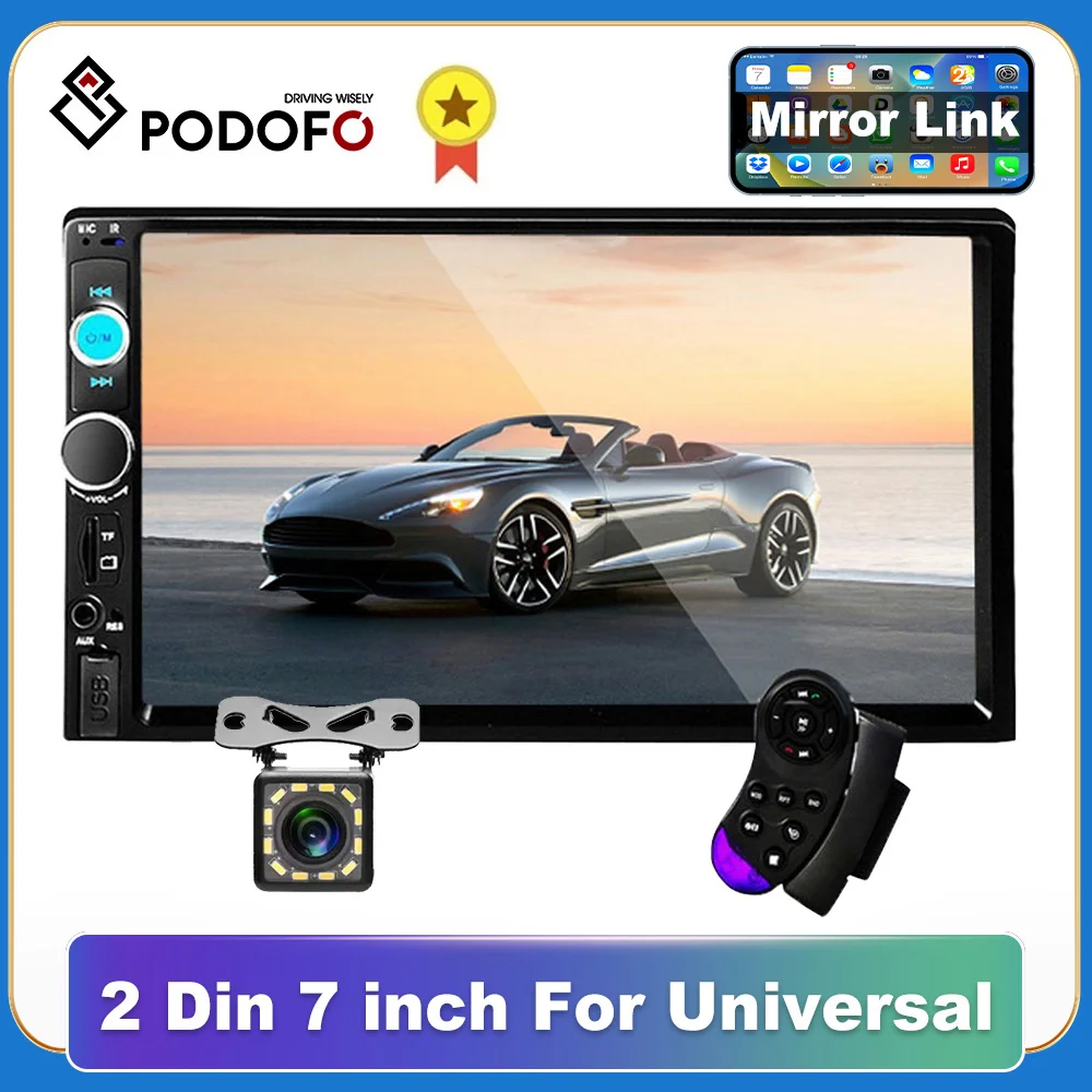 Podofo 2 din Car Radio 7" HD Autoradio Multimedia Player 2DIN Touch Screen Auto audio Car Stereo MP5 Bluetooth USB TF FM Camera