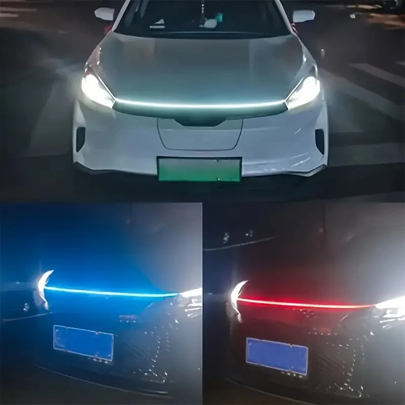 Car Daytime Running Light With Scaning Auto Hood Light Strip Engine Hood Guide Decorative Ambient Lamp Atmosphere Backlight 12V